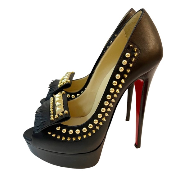 Christian Louboutin Shoes - ‼️SOLD‼️ Christian Louboutin Lady Chichi Black leather studded platform peep toe